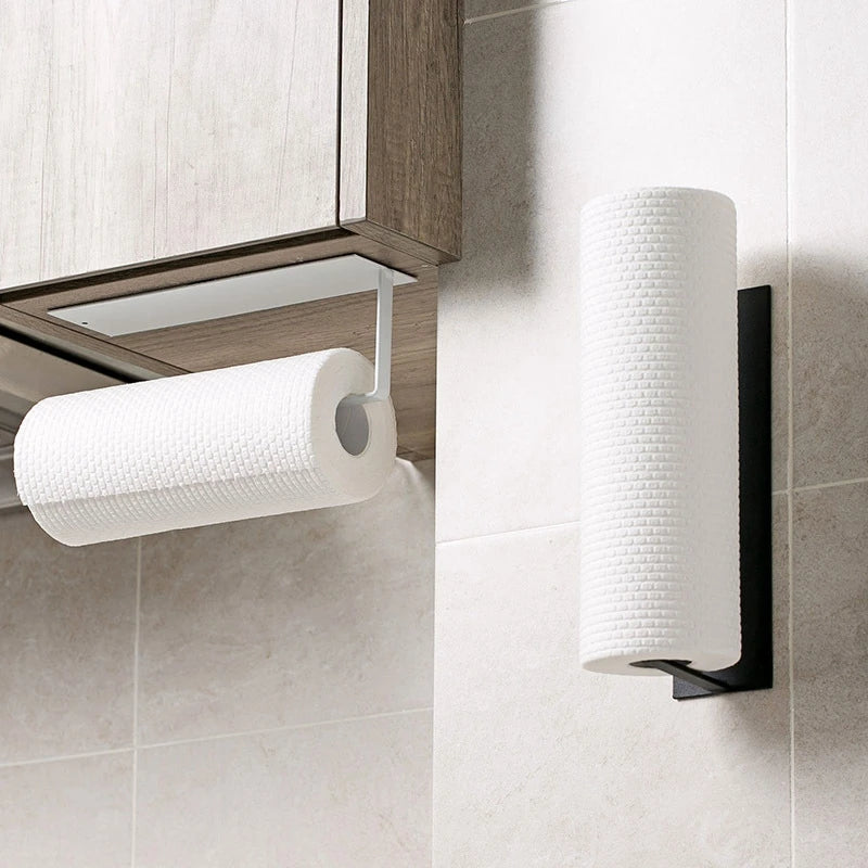 Kitchen Free Punch Roll Rack Paper Towel Holder Tissue Hanger Rack Nail-Free Cabinet Shelf Sundries Accessories
