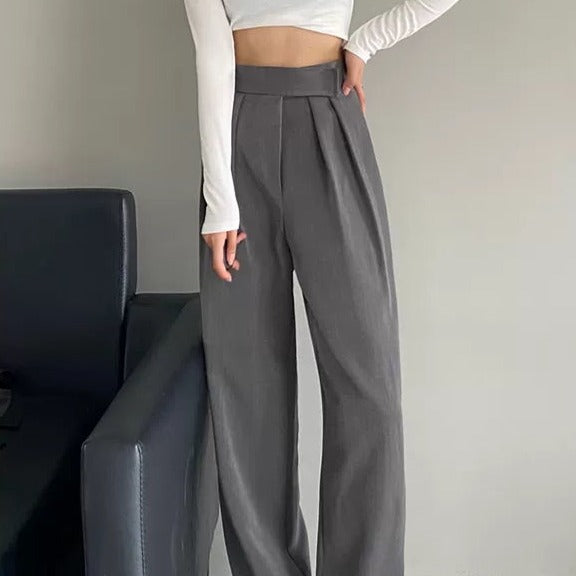 Solid Pleated Wide Leg Trousers
