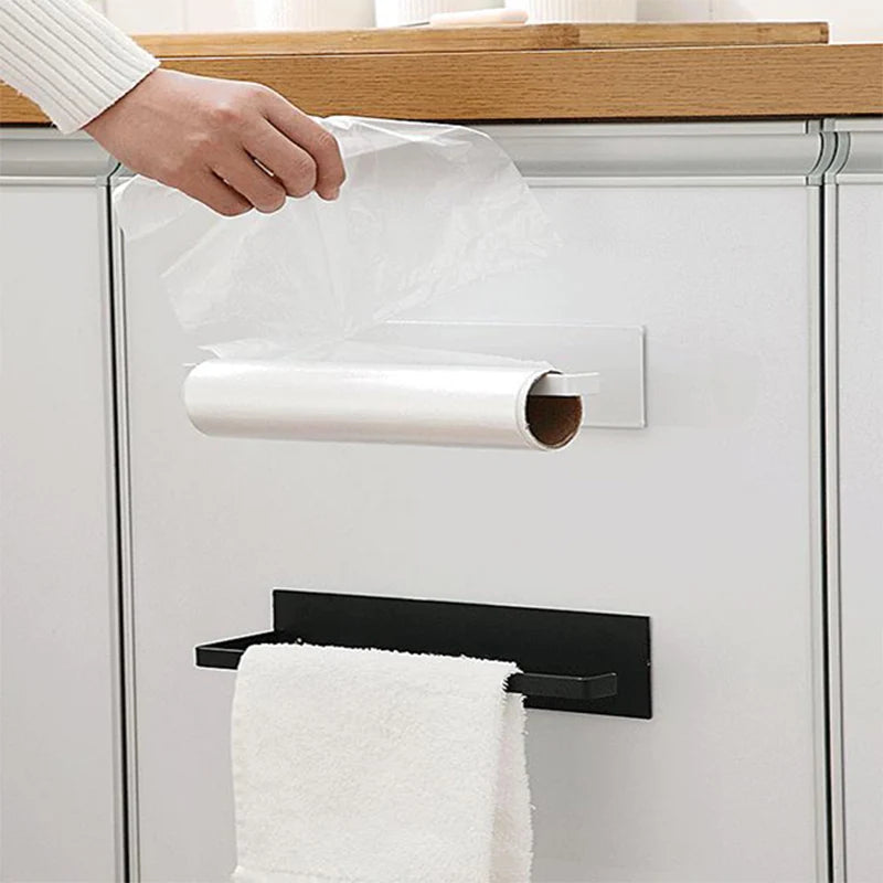 Kitchen Free Punch Roll Rack Paper Towel Holder Tissue Hanger Rack Nail-Free Cabinet Shelf Sundries Accessories