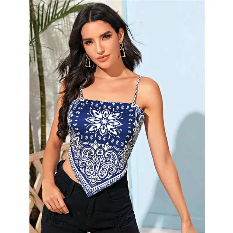 Strap Camisole Women Sexy Crop Top Boho Sleeveless Self Tie Back Ladies Cami Bandage Cropped Top Backless