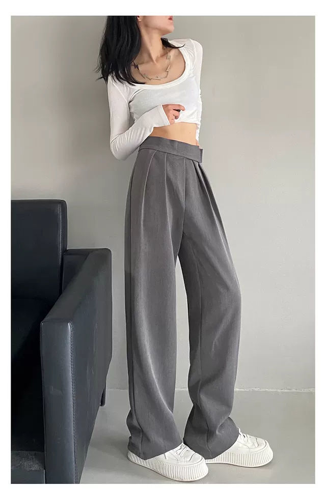 Solid Pleated Wide Leg Trousers