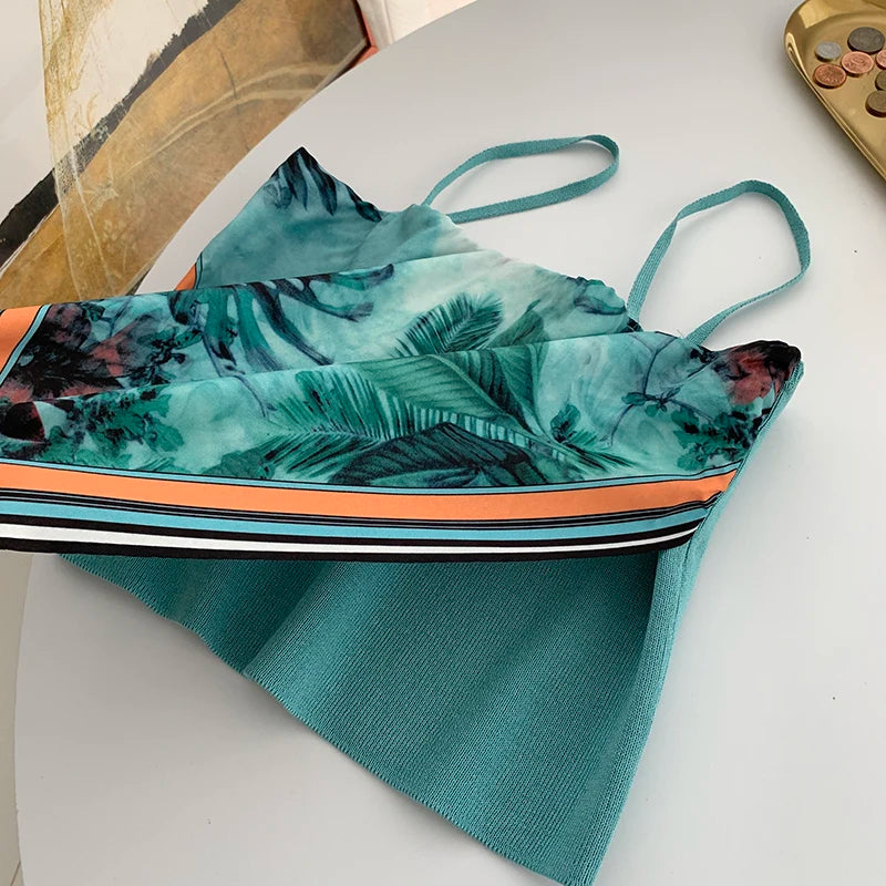 Patched Printed Camisole Top Summer Women Tank Crop Tops Girls Sexy Bellyband Sleeveless