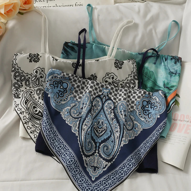 Patched Printed Camisole Top Summer Women Tank Crop Tops Girls Sexy Bellyband Sleeveless