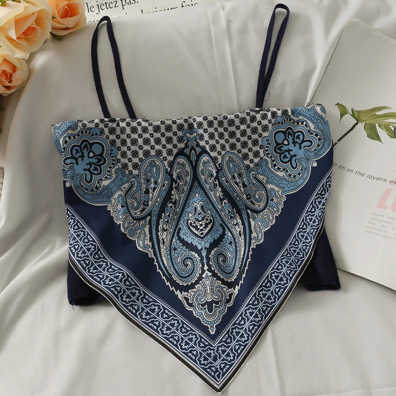 Patched Printed Camisole Top Summer Women Tank Crop Tops Girls Sexy Bellyband Sleeveless