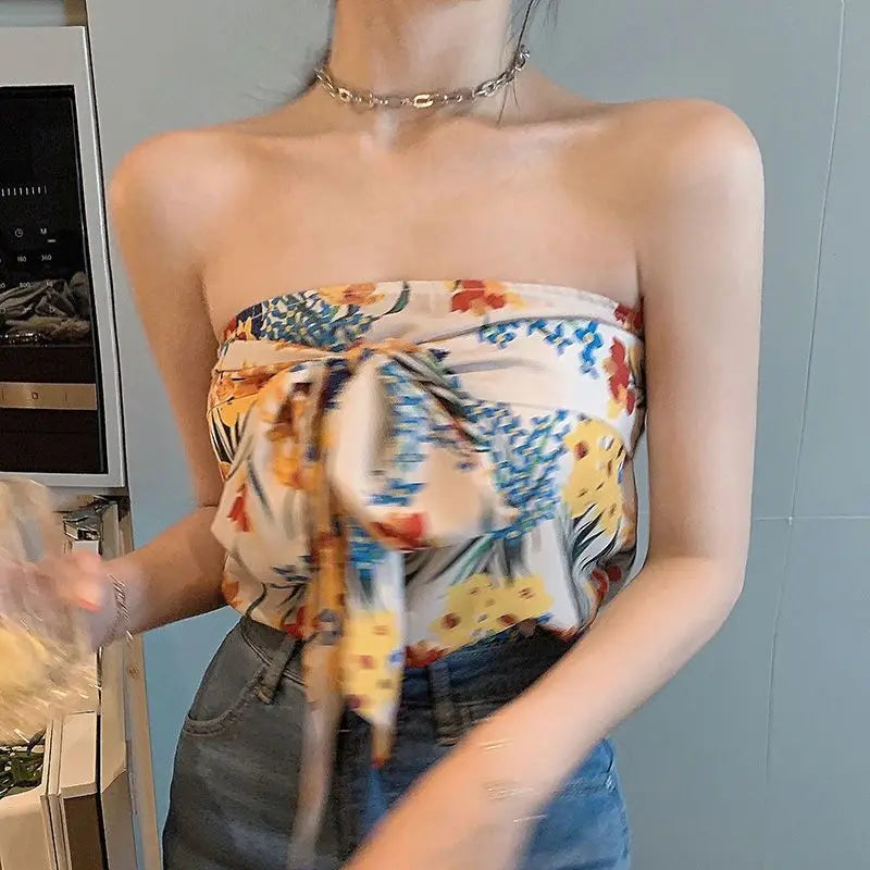 Camisole women's summer design sense floral short section straps sexy hot girl tube top
