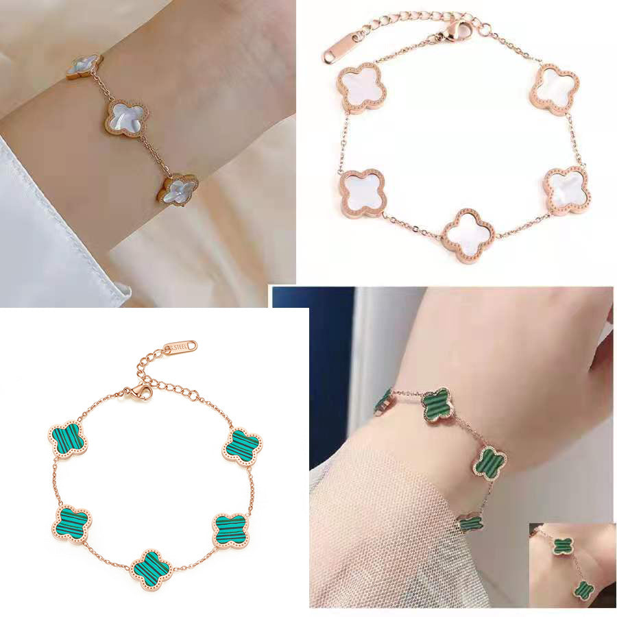 Japanese and Korean fashion titanium steel four-leaf clover five-flower bracelet women's lucky grass acrylic 18K rose gold bracelet bracelet