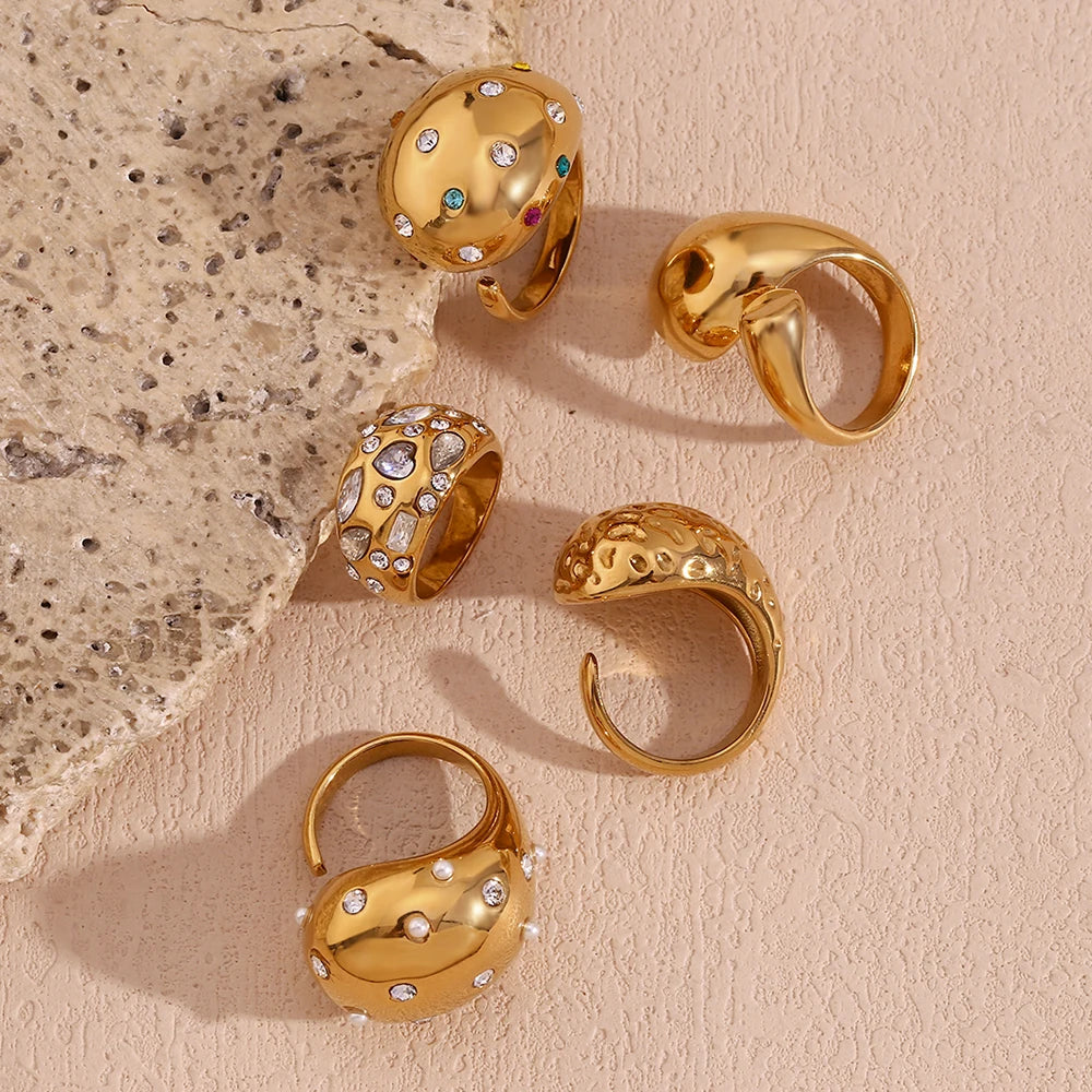 Horse Eye Heart Zircon Rhinestone Dome Rhinestone Water Drop Ring Hammering Pattern Asymmetric Large Water Droplet Head Ring