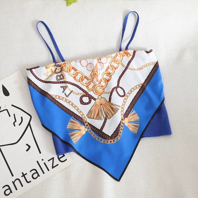 Patched Printed Camisole Top Summer Women Tank Crop Tops Girls Sexy Bellyband Sleeveless