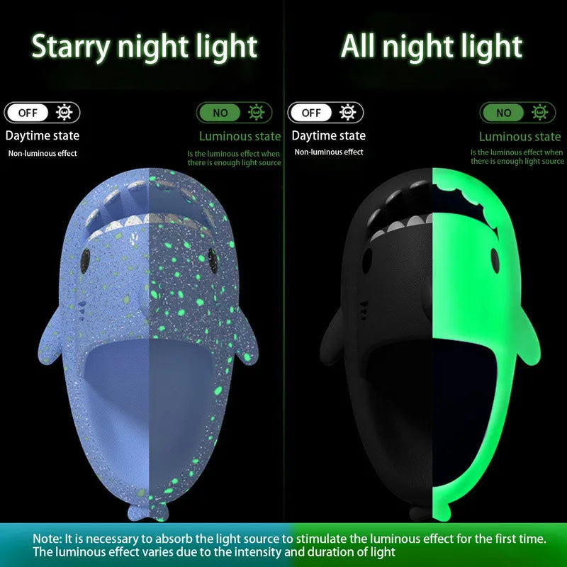Summer Women's Fluorescence Shark Slippers Men Luminescent Thick-Soled Slides Non-Slip Flip Flops Couple Flat Shoes Eva Sandals
