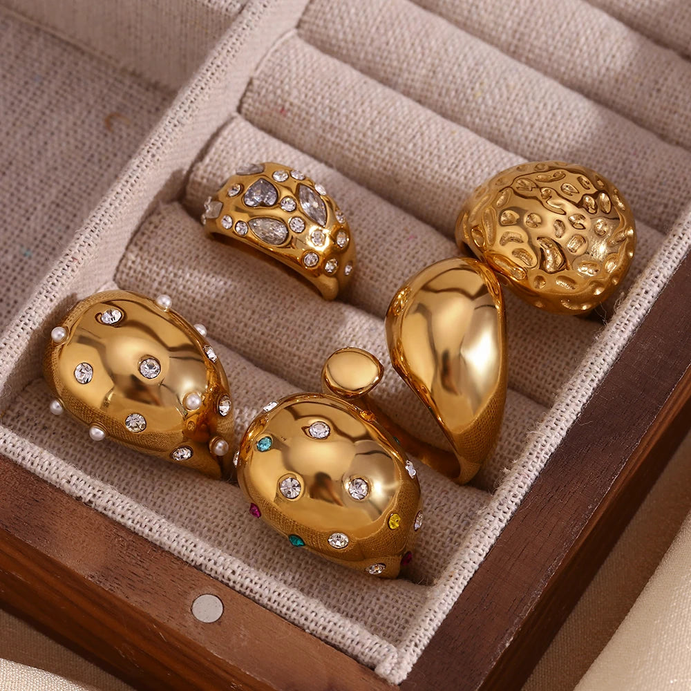 Horse Eye Heart Zircon Rhinestone Dome Rhinestone Water Drop Ring Hammering Pattern Asymmetric Large Water Droplet Head Ring