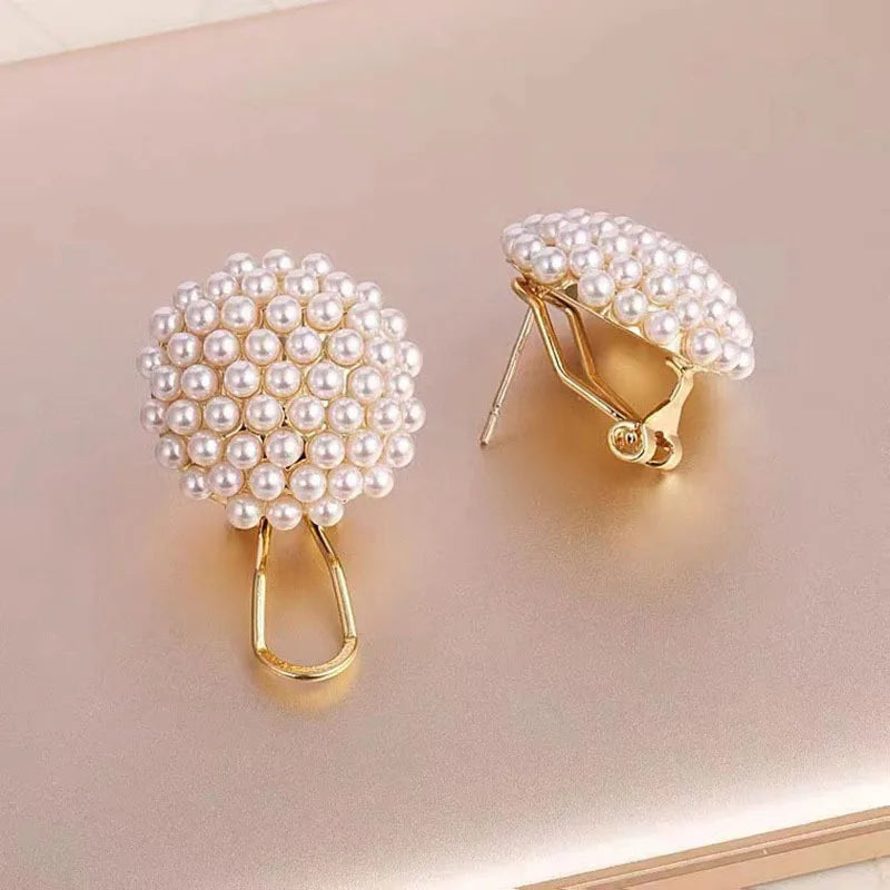 2024 New Korean Round Pearl Small Earrings Fashion Elegant Simple Earrings Women Jewelry