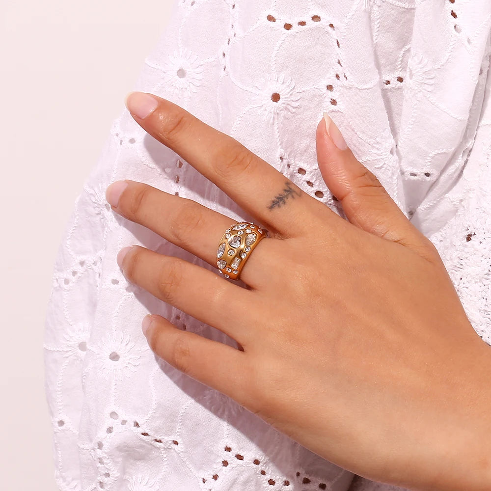 Horse Eye Heart Zircon Rhinestone Dome Rhinestone Water Drop Ring Hammering Pattern Asymmetric Large Water Droplet Head Ring