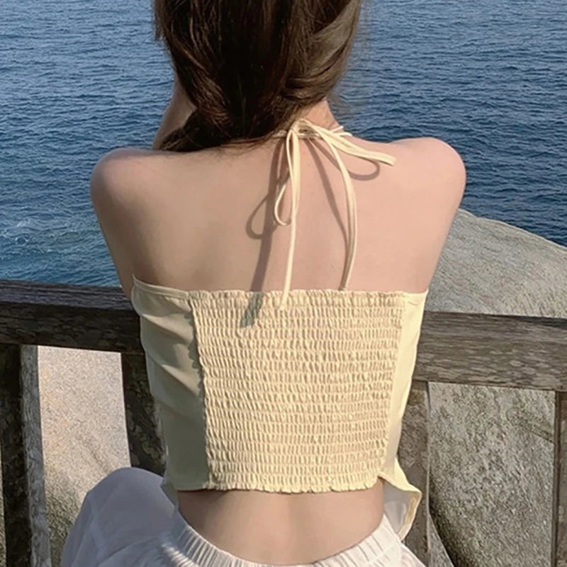 Cropped Camis Print Backless Sexy Summer Holiday Ladies Tops Elegant Sweet Lovely Style Stylish Prevalent Chic