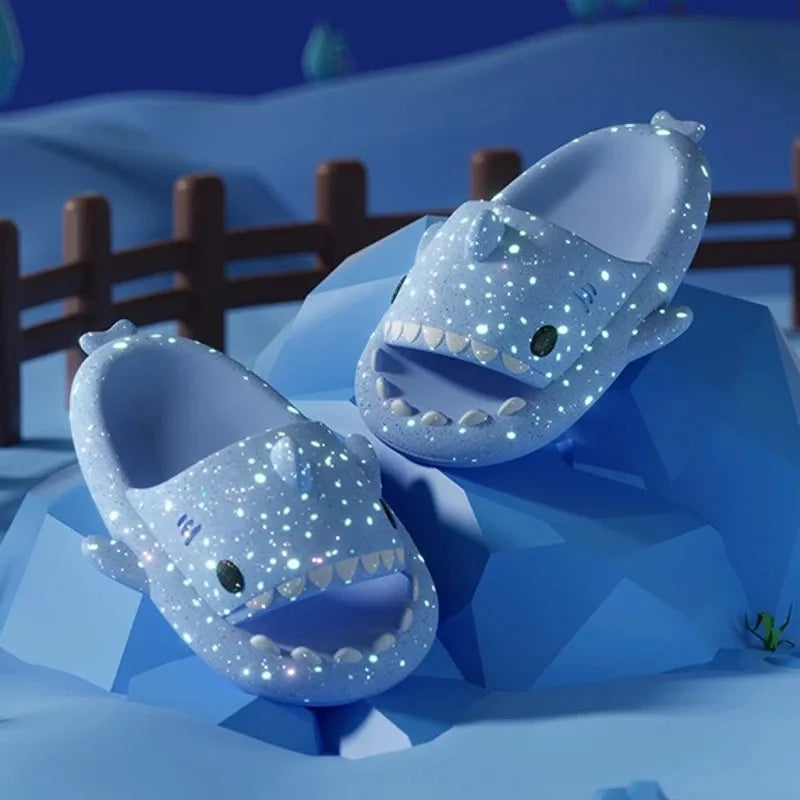 Summer Luminous Shark Slippers Women Men Thick Soles Couple Slipper Flip Flops Anti-slip Flat Shoes Couple Sandal Christmas Gift