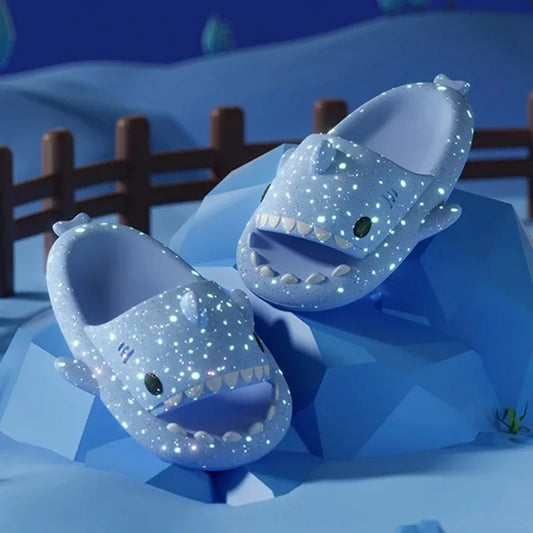 Summer Luminous Shark Slippers Women Men Thick Soles Couple Slipper Flip Flops Anti-slip Flat Shoes Couple Sandal Christmas Gift