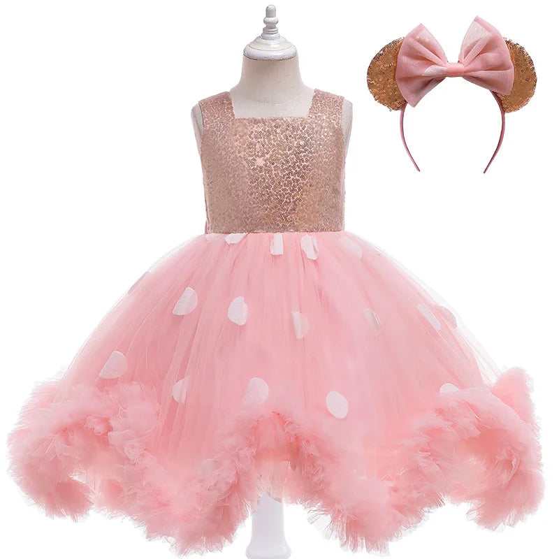 1-6-year-old baby's first birthday party fluffy mesh Tutu Dress New Flower Girl irregular skirt dress wedding party dinner dress