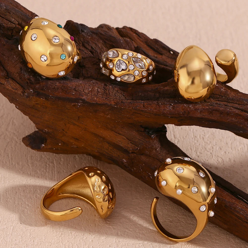 Horse Eye Heart Zircon Rhinestone Dome Rhinestone Water Drop Ring Hammering Pattern Asymmetric Large Water Droplet Head Ring