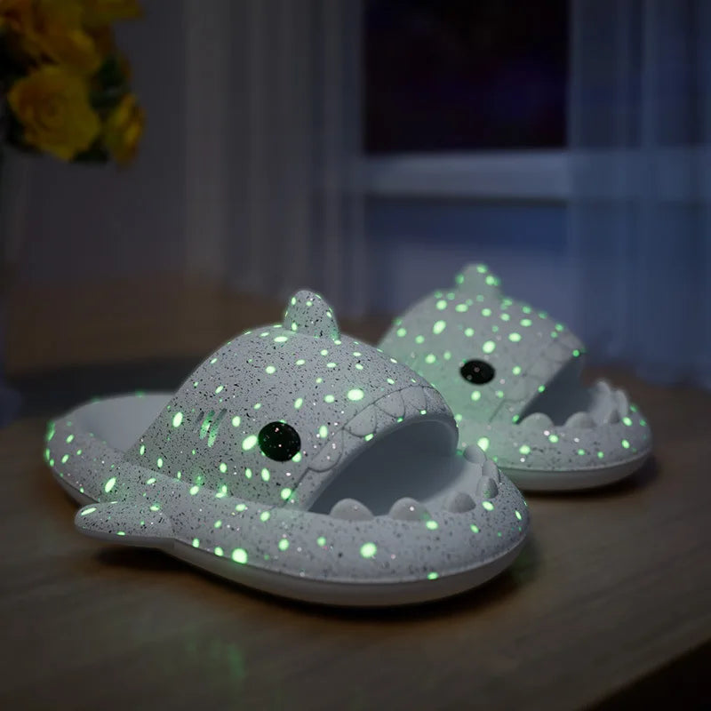 Summer Luminous Shark Slippers Women Men Thick Soles Couple Slipper Flip Flops Anti-slip Flat Shoes Couple Sandal Christmas Gift