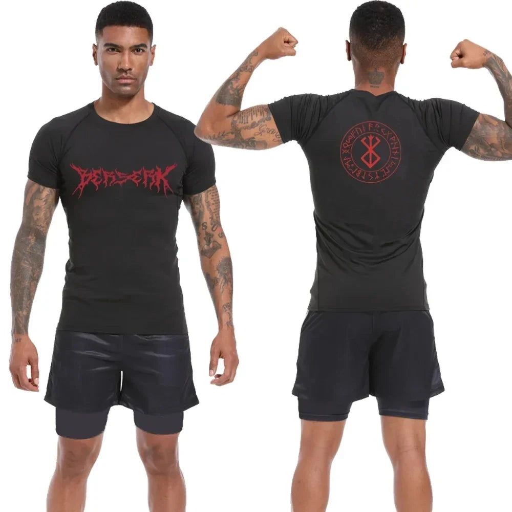 Men's Compression Shirt Anime Print Gym Sport Quick Dry Gym TShirts Fitness Athletic Undershirts Elasticity Tops Tee Summer Male