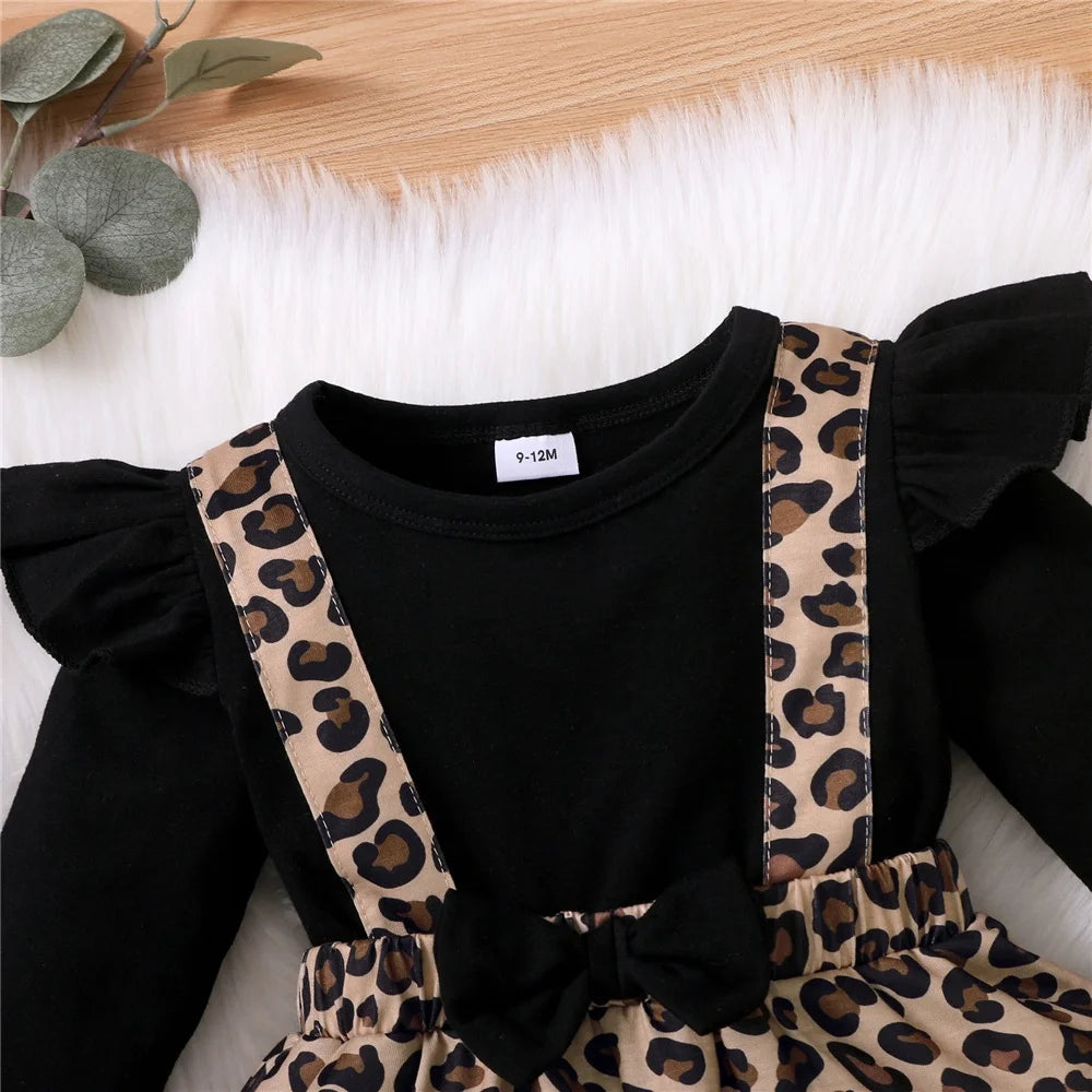 Baby Girl Romper Dress Long Sleeve Leopard Dresses