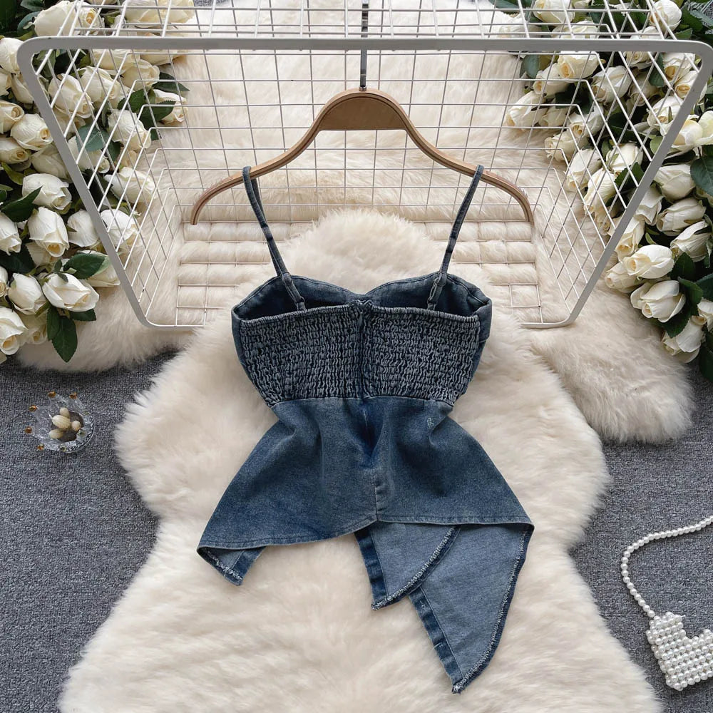 Women Denim Tank Top Slim Basic Sexy Fashion Sleeveless Strapless Tops Summer Women Top