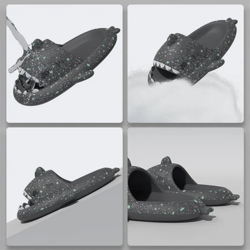 Summer Women's Fluorescence Shark Slippers Men Luminescent Thick-Soled Slides Non-Slip Flip Flops Couple Flat Shoes Eva Sandals