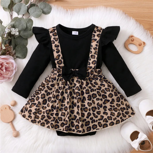 Baby Girl Romper Dress Long Sleeve Leopard Dresses