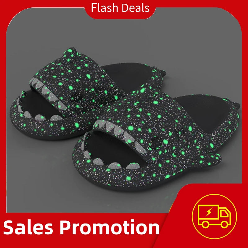 4cm Thick Sole Man Women Shark Slippers Luminous Shark Slippers Summer Adult Couples Cool Slippers Home Anti-Skid Slippers