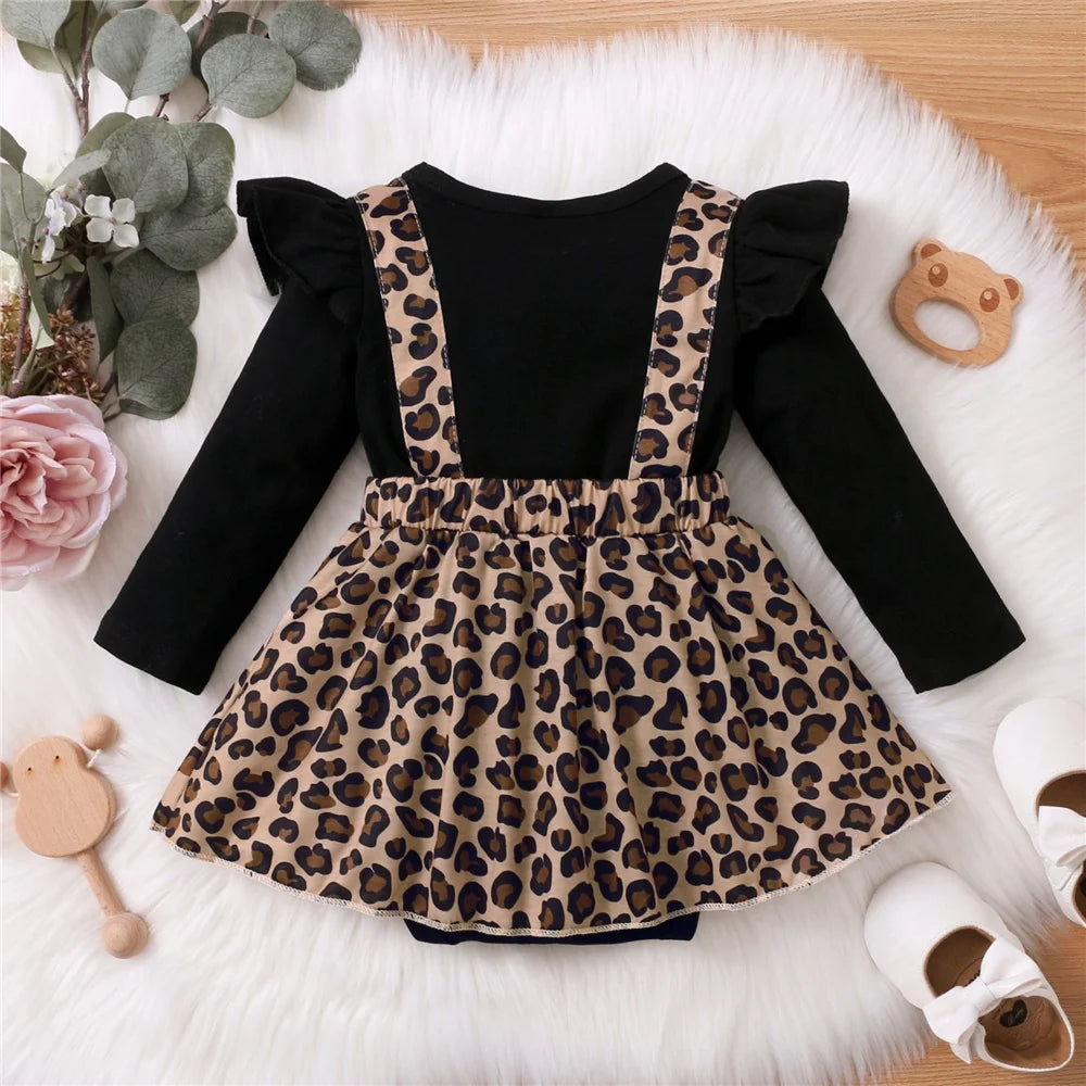 Baby Girl Romper Dress Long Sleeve Leopard Dresses