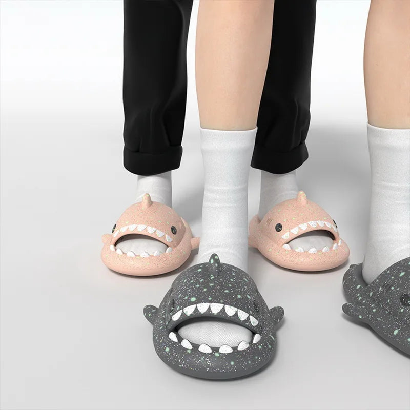 4cm Thick Sole Man Women Shark Slippers Luminous Shark Slippers Summer Adult Couples Cool Slippers Home Anti-Skid Slippers