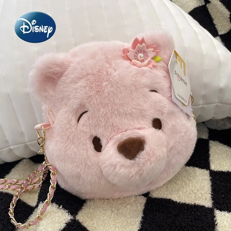 Disney Winnie The Pooh New Plush Bag Cartoon Cute Girl Plush Shoulder Bag Luxury Brand Fashion Girl Crossbody Bag Birthday Gift