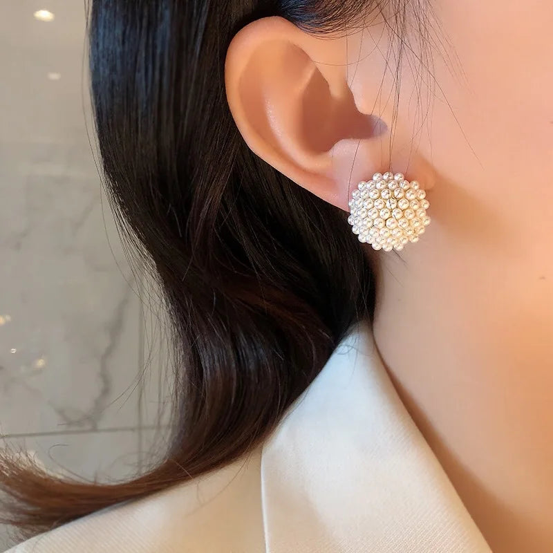 2024 New Korean Round Pearl Small Earrings Fashion Elegant Simple Earrings Women Jewelry