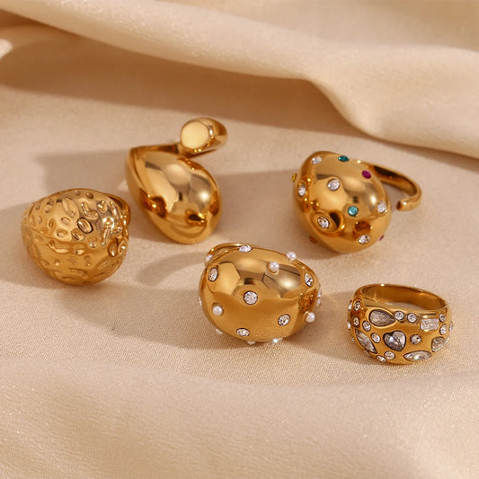 Horse Eye Heart Zircon Rhinestone Dome Rhinestone Water Drop Ring Hammering Pattern Asymmetric Large Water Droplet Head Ring