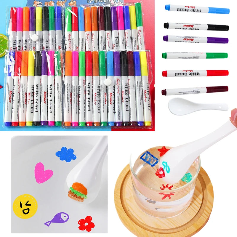 Magical Water Painting Floating Pen Children Drawing Toys Suspension Water Color Ink Pen Markers Montessori Early Education Toys