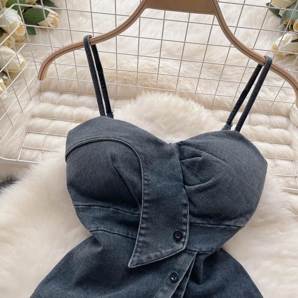 Women Denim Tank Top Slim Basic Sexy Fashion Sleeveless Strapless Tops Summer Women Top