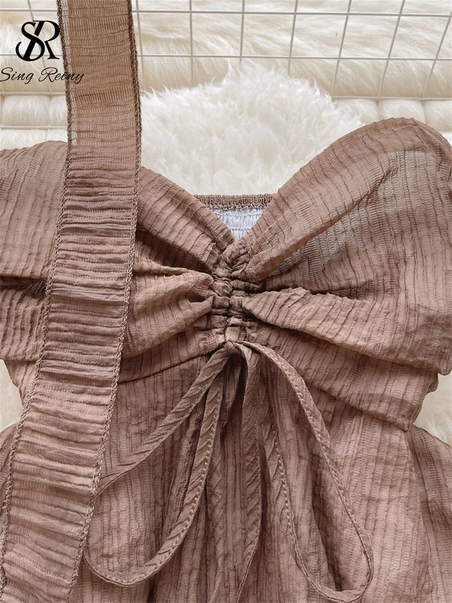 Beach Style Chiffon Tube Top Halter Ribbons Drawstring Lace Up Bow Off Shoulder Backless Fashion Streetwear Sexy Vest