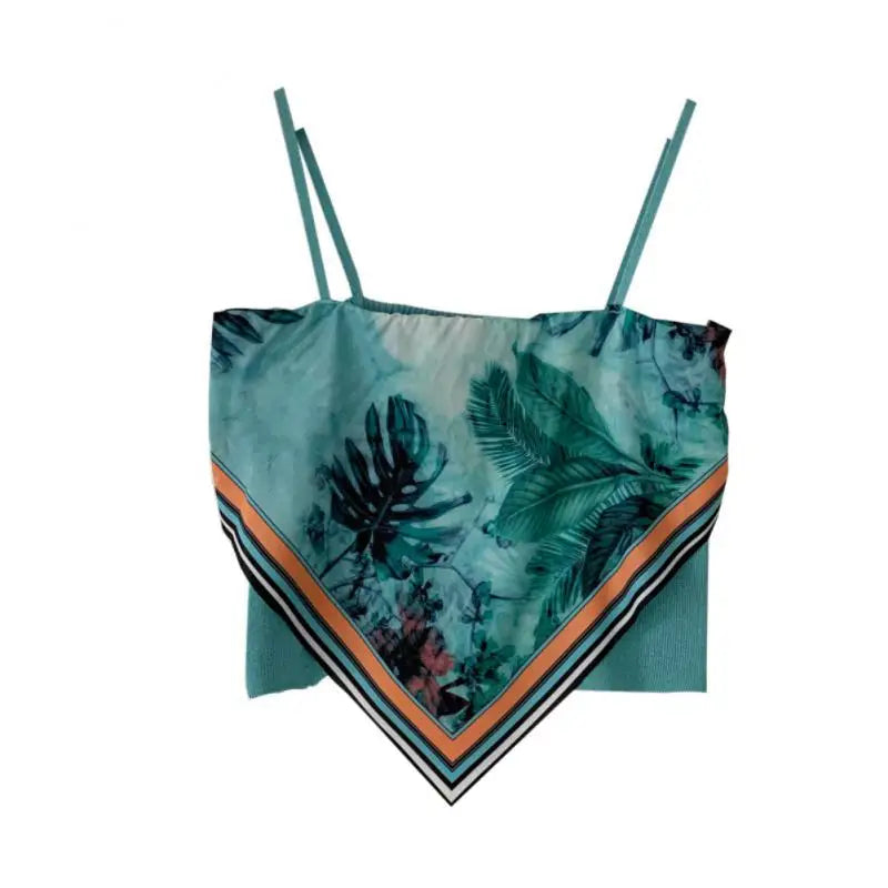 Silk Scarf Flower Retro Camisole Summer Hot Girl Triangle Scarf Women's Wear Tube Top Short European American Tops