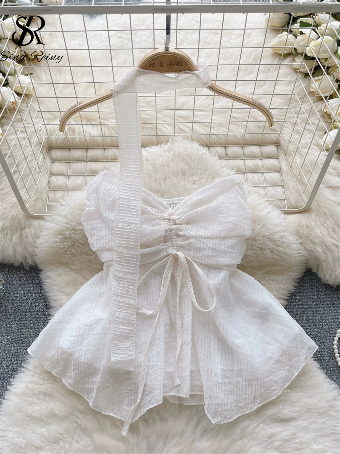 Beach Style Chiffon Tube Top Halter Ribbons Drawstring Lace Up Bow Off Shoulder Backless Fashion Streetwear Sexy Vest