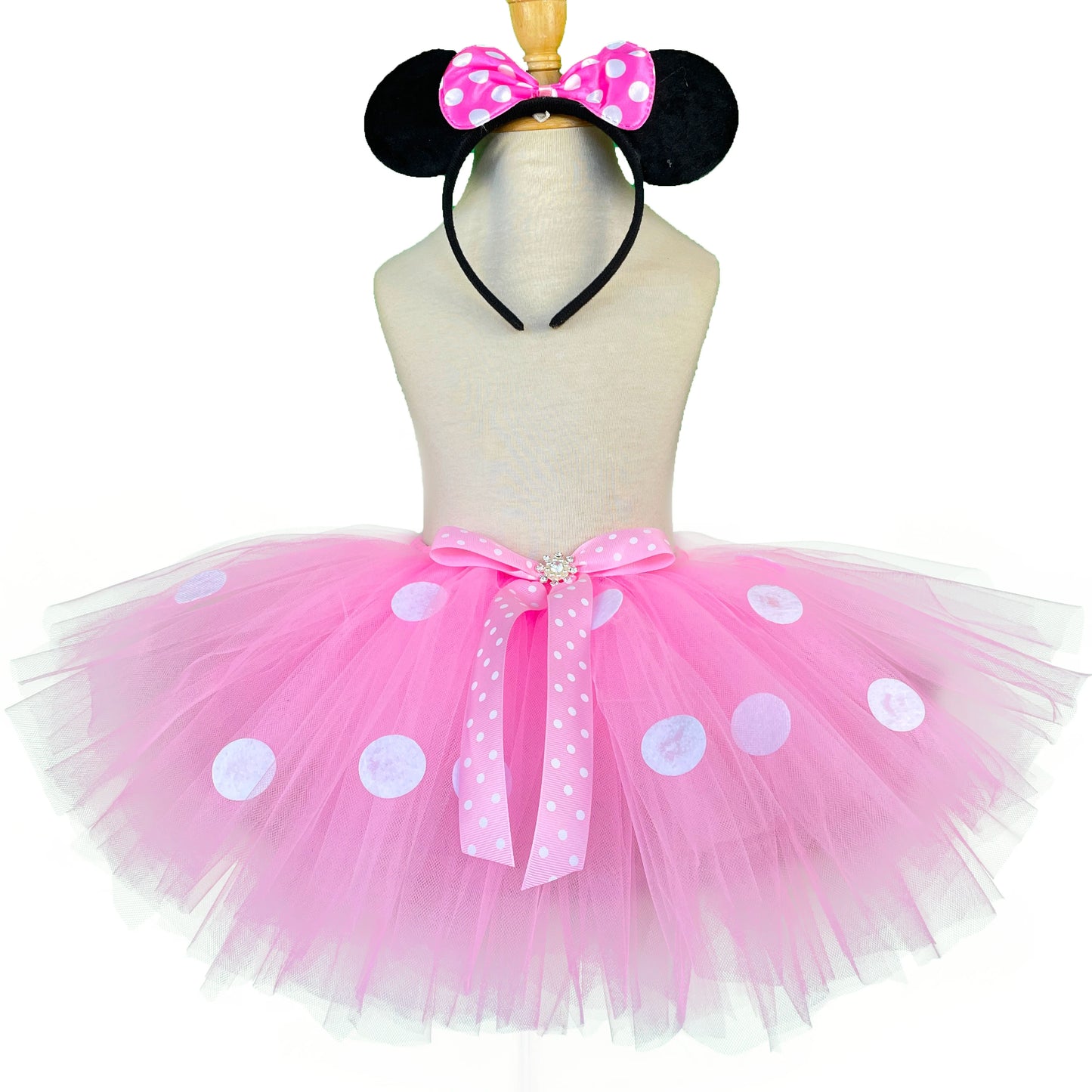 Girls Pink Mickey Tutu Skirts Baby Ballet Tulle Pettiskirts with White Polka Dots and Hairbow Kids Cosplay Party Costume Skirts