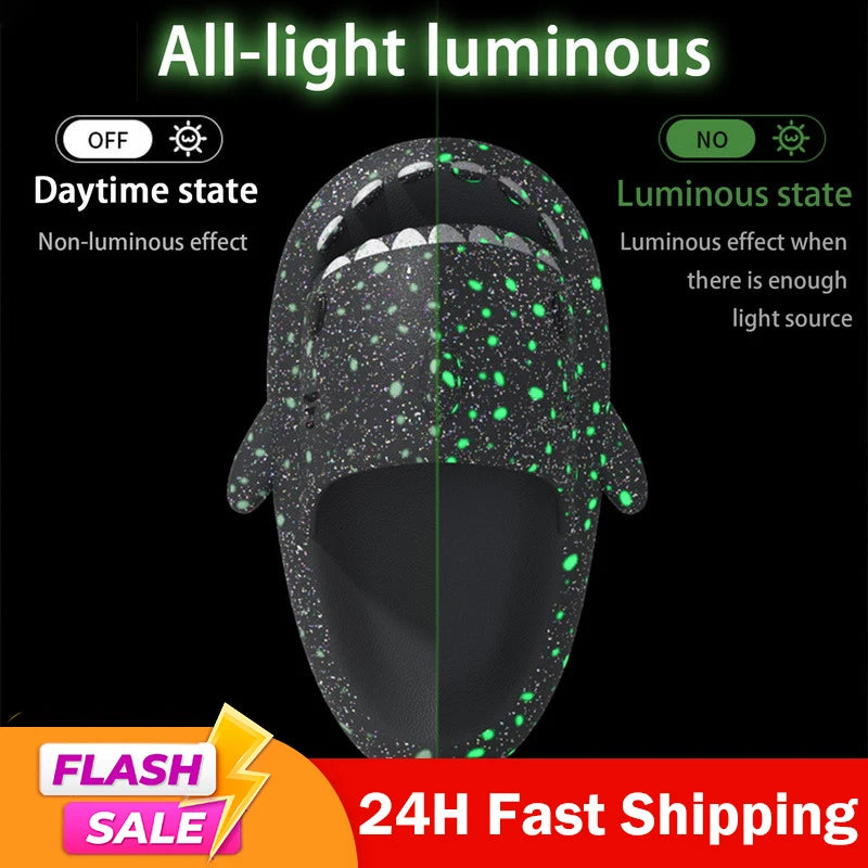 Summer Women's Fluorescence Shark Slippers Men Luminescent Thick-Soled Slides Non-Slip Flip Flops Couple Flat Shoes Eva Sandals