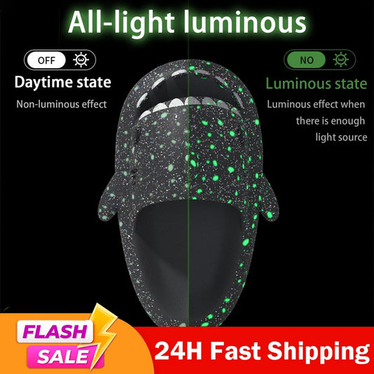Summer Women's Fluorescence Shark Slippers Men Luminescent Thick-Soled Slides Non-Slip Flip Flops Couple Flat Shoes Eva Sandals