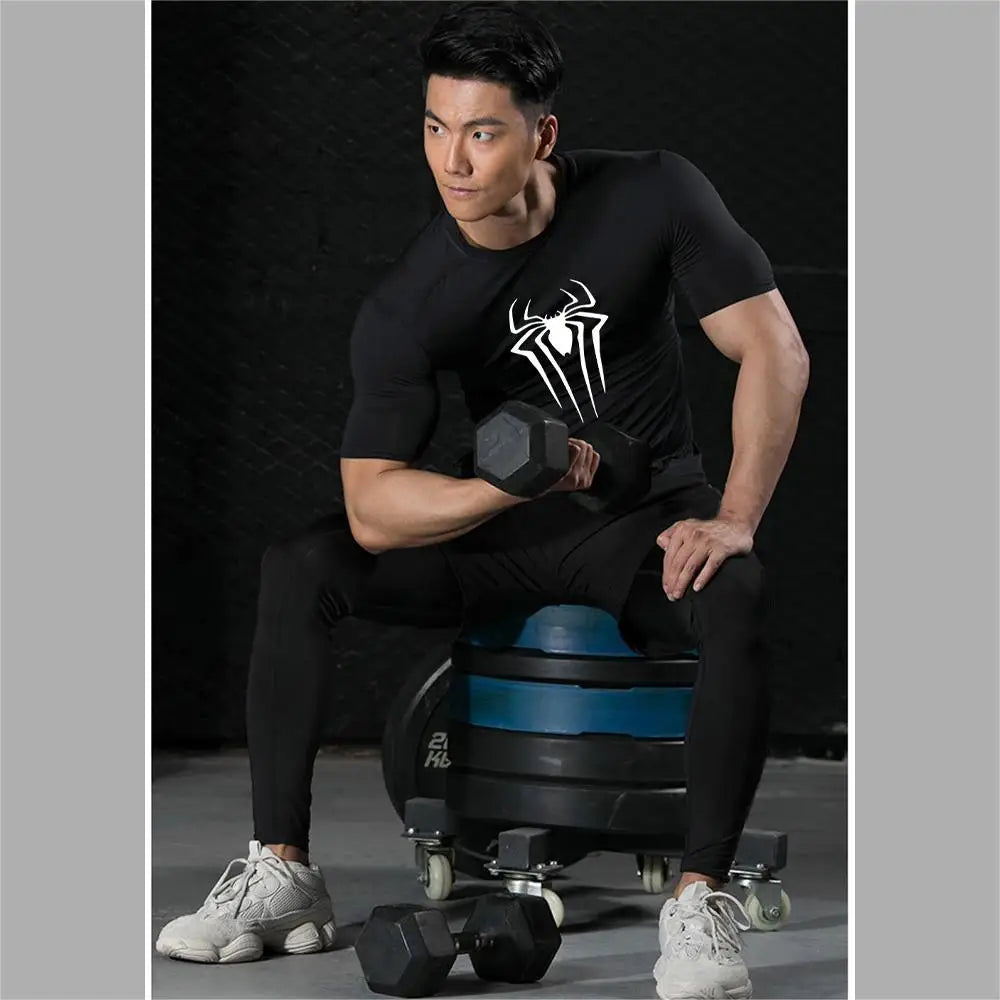 Printed Men's Athletic Compression Shirts Athletic Quick Dry Breathable Rash Guard Athletic Tight Workout Tops Summer Men