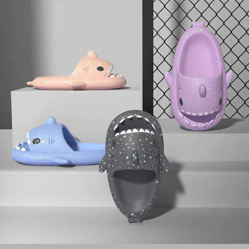 Summer Women's Fluorescence Shark Slippers Men Luminescent Thick-Soled Slides Non-Slip Flip Flops Couple Flat Shoes Eva Sandals