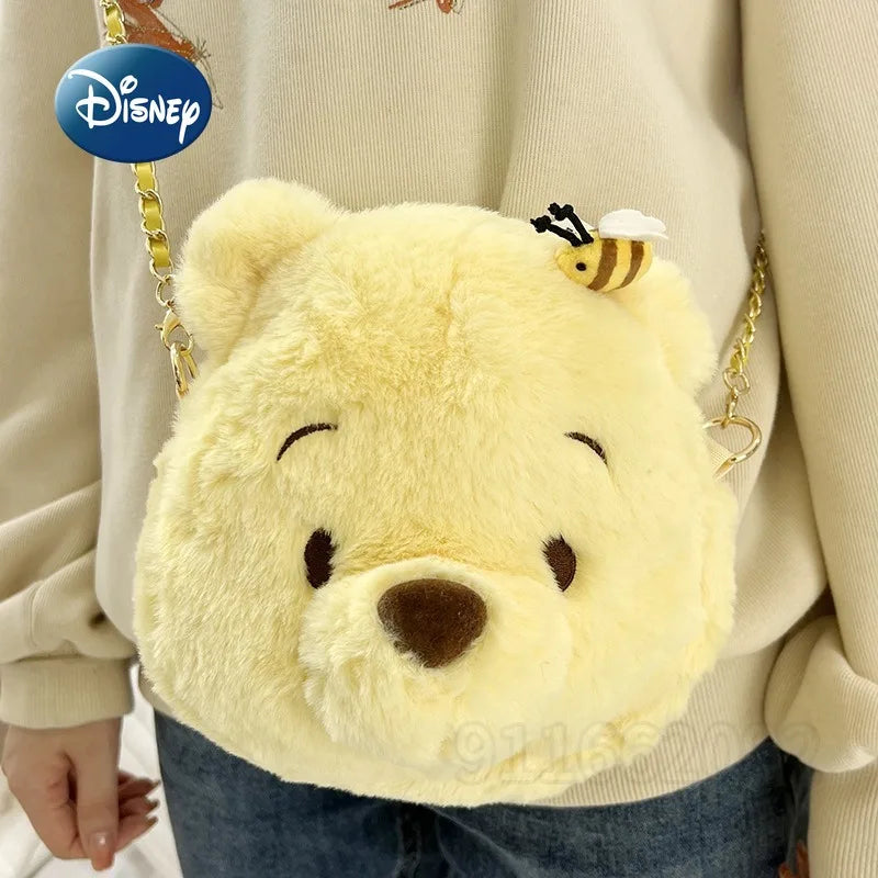 Disney Winnie The Pooh New Plush Bag Cartoon Cute Girl Plush Shoulder Bag Luxury Brand Fashion Girl Crossbody Bag Birthday Gift