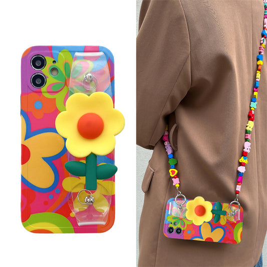 Small yellow flower wristband for iphone14promax Apple 13 phone case cross-body lanyard 12 silicone female 11 tide