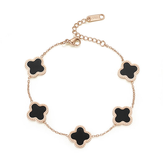 Japanese and Korean fashion titanium steel four-leaf clover five-flower bracelet women's lucky grass acrylic 18K rose gold bracelet bracelet