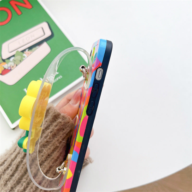 Small yellow flower wristband for iphone14promax Apple 13 phone case cross-body lanyard 12 silicone female 11 tide