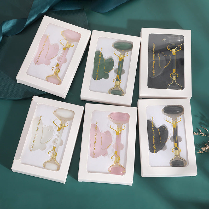 The manufacturer directly supplies jade roller gua sha board massager set natural jade roller facial massage gift box