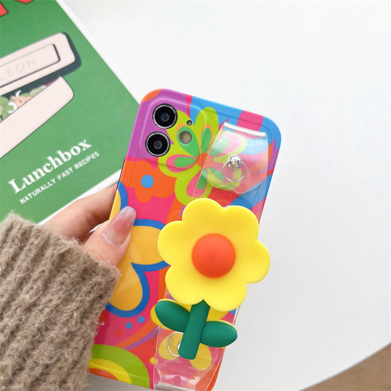 Small yellow flower wristband for iphone14promax Apple 13 phone case cross-body lanyard 12 silicone female 11 tide