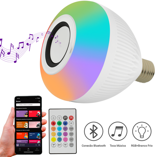 Lâmpada RGB com caixa de som Bluetooth